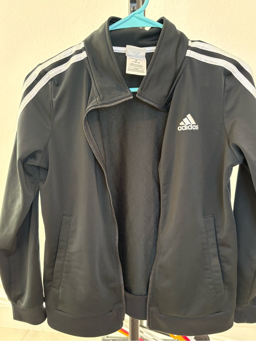 adidas Black Jacket with White Stripes and Logo